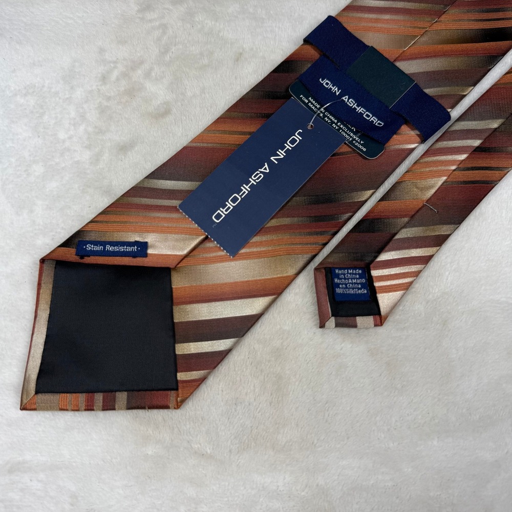 John Ashford Mens Shady Striped Orange Silk Stain Resistant Tie FN050605 Macy's